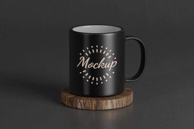 Black Mug on Wooden Coaster