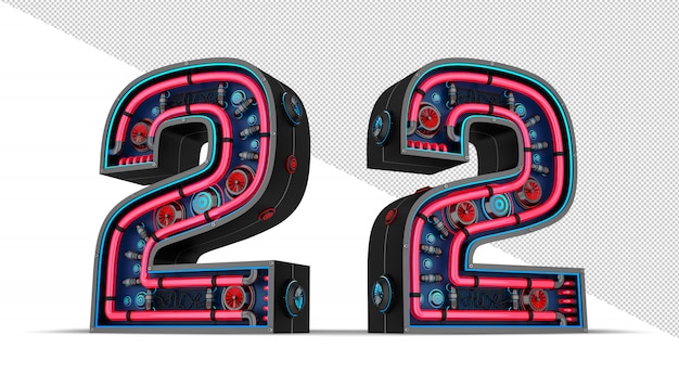 PSD black number with red and blue neon light 3d rendering illustration.