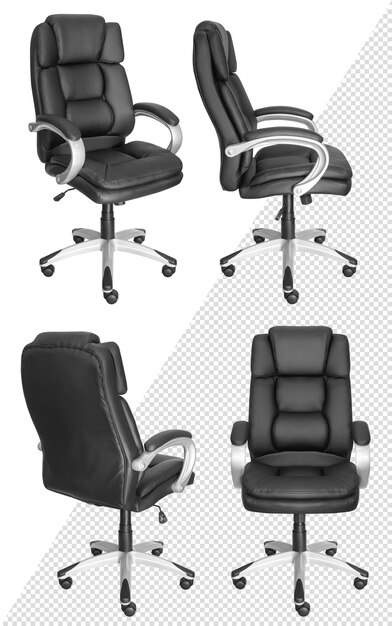 Black office chair. Isolated from the background. View from different sides