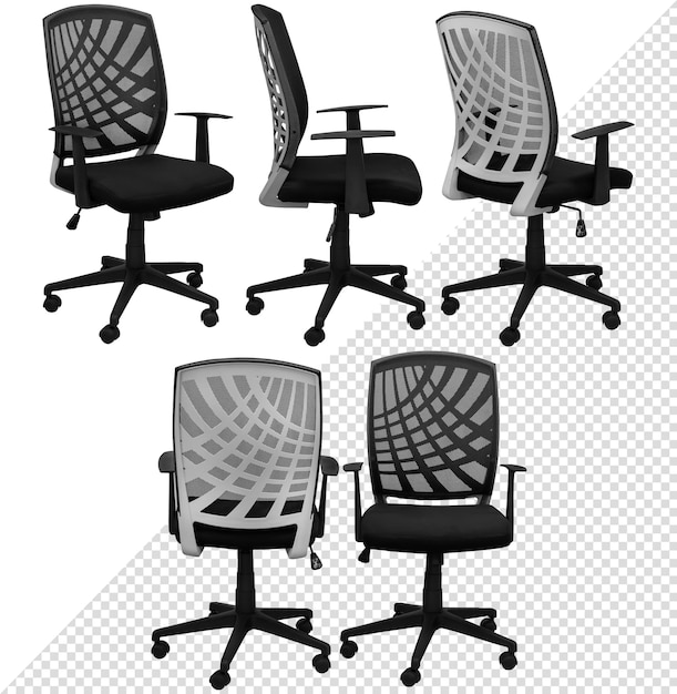 PSD black office chair with mesh back. isolated from the background. view from different sides