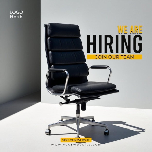 PSD a black office chair with the words we are hiring on it