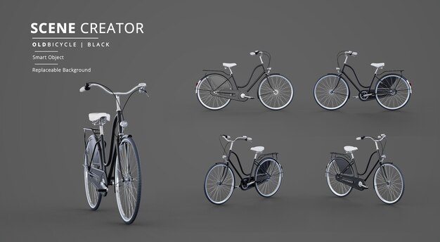 PSD black old bicycle model scene creator