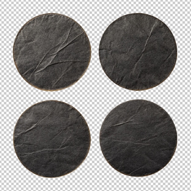 black old circle paper stickers texture on transparent background