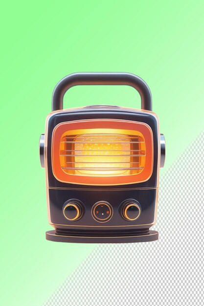 a black and orange radio with a red light on it