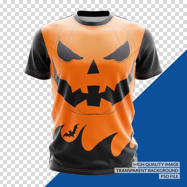 PSD a black and orange shirt with a scary face on it