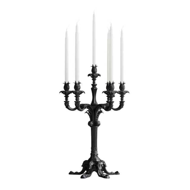 PSD black ornate candelabra with five white candles