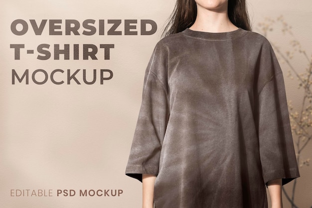 PSD black oversized tee mockup psd girls’ fashion studio shoot