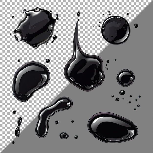 Black paint or ink drops transparent background