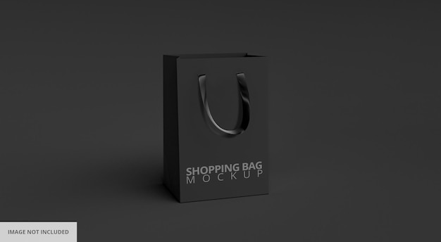 Black Paper Shopping Bag Mockup on Black Background