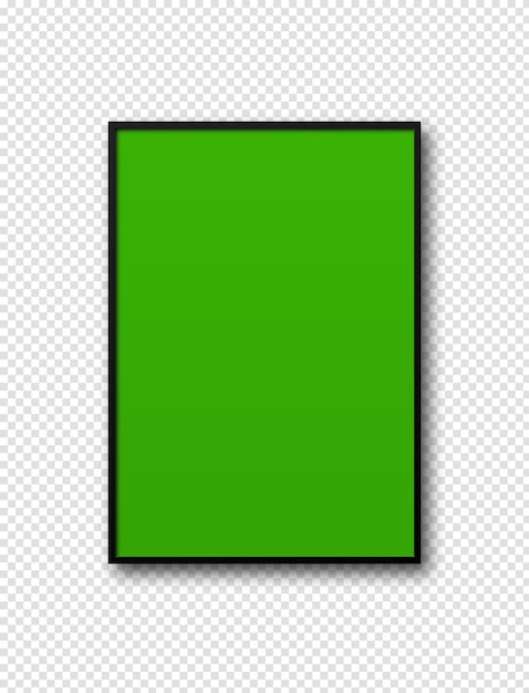 Black picture frame hanging on a transparent background Empty green picture