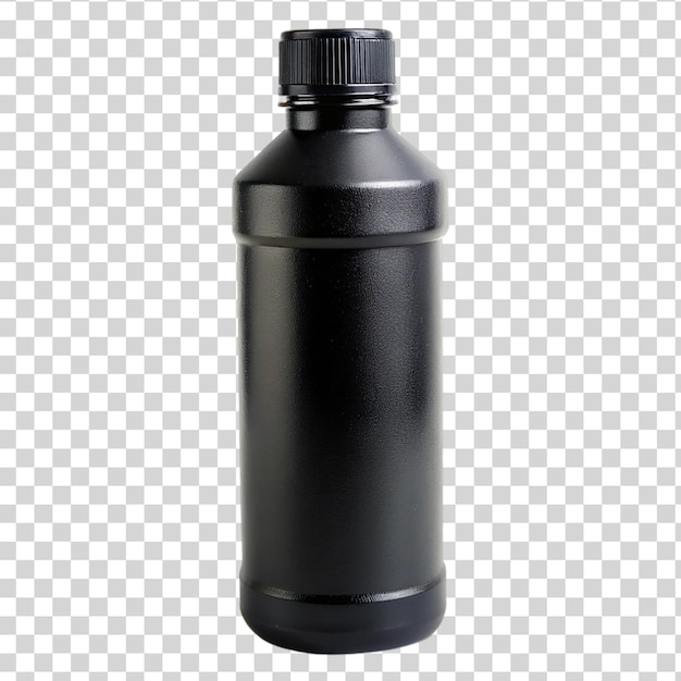 Black plastic bottle isolated on transparent background