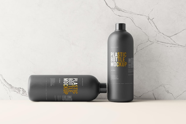 Black Plastic Bottle Mockup