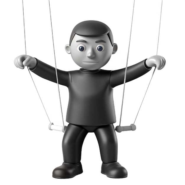 PSD a black plastic figure of a man holding strings with a black shirt that says quot s quot on it