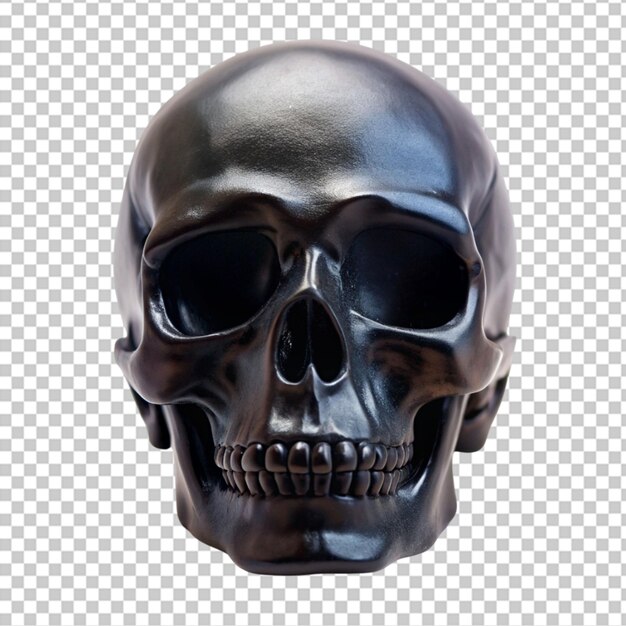 a black plastic skull with mysterious black nose on transparent background