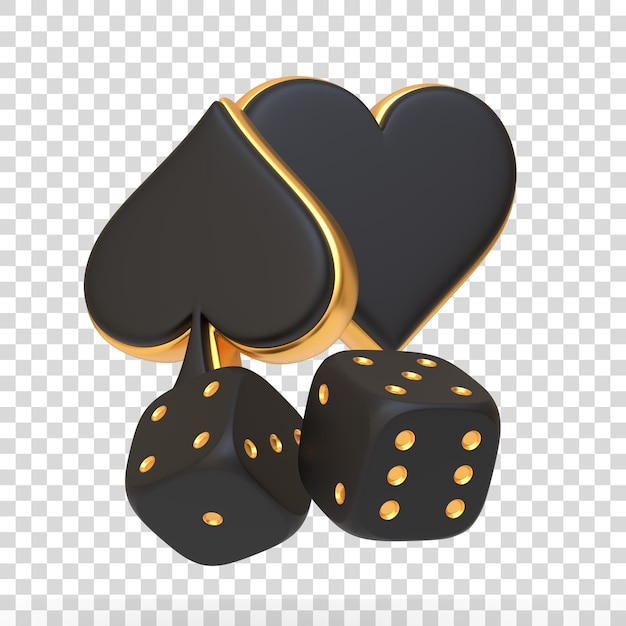 PSD black poker symbols with dice and gold highlights isolated on a white background