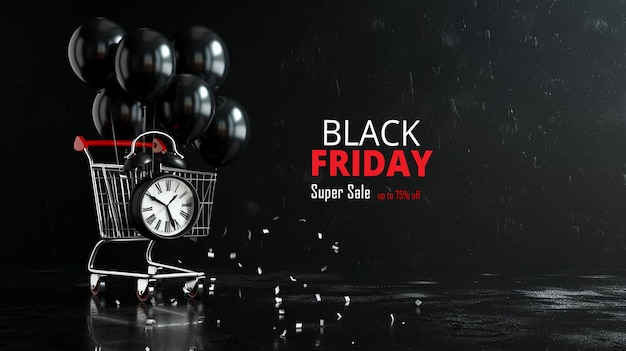 PSD a black poster for black friday sale with a clock on it