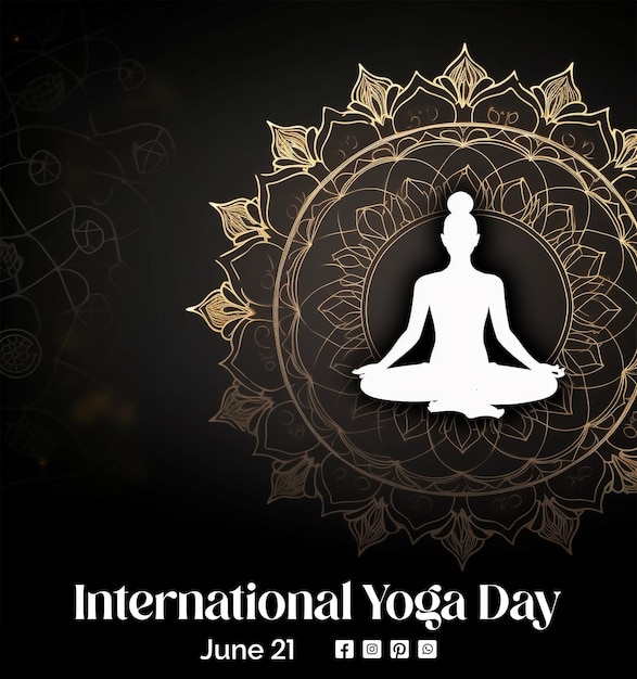 a black poster with a symbol for yoga day