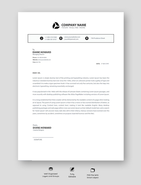 black professional letterhead