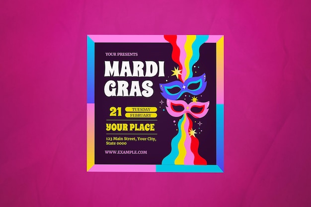 Black Psychedelic Mardi Gras Instagram Post