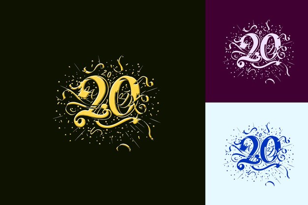 PSD a black and purple background with a picture of a number 20 and a gold and purple background