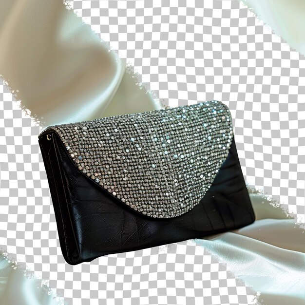 PSD a black purse with silver glitter on it and a white shirt with a black bag on it