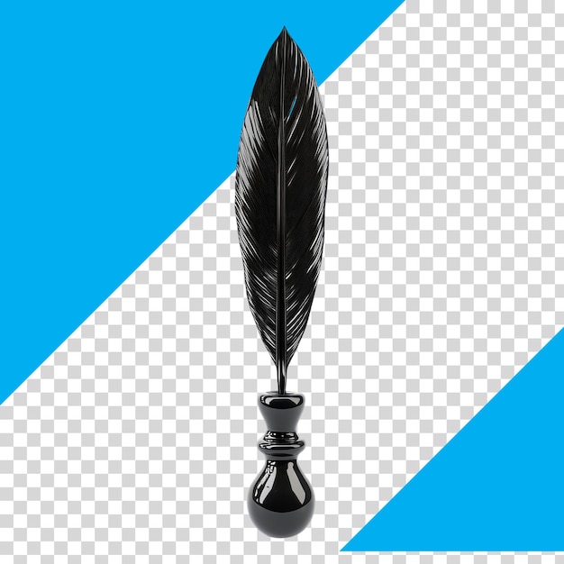 PSD black quill pen with inkwell on a blue background