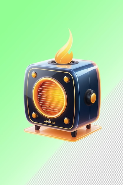 a black radio with a flame on it and a green background