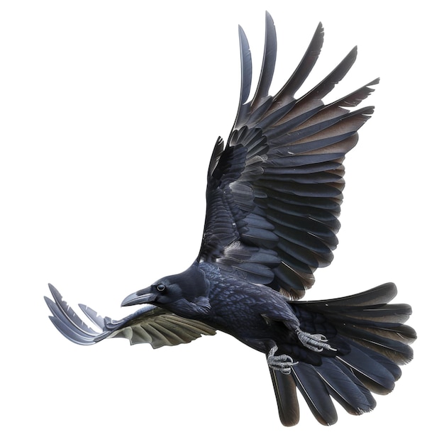 Black Raven in Flight with Spread Wings