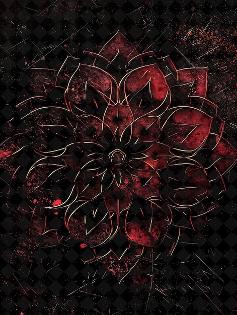 a black and red abstract painting of a flower with a design that says quot the word quot on it