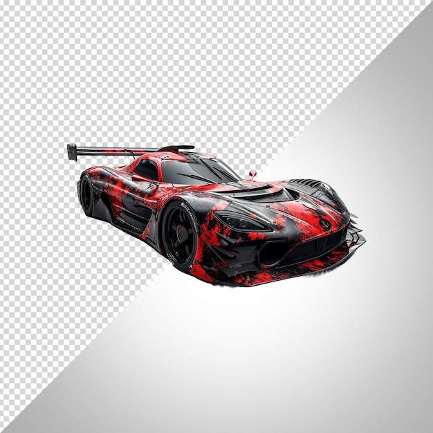 PSD a black and red car with a red design is shown in the image