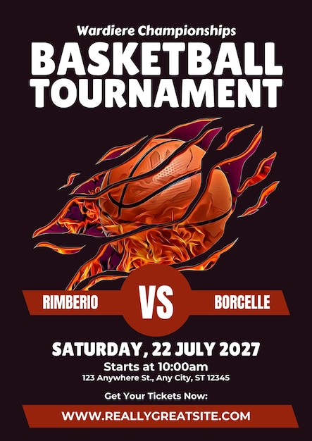 PSD black and red dark and dynamic basketball tournament flyer 1