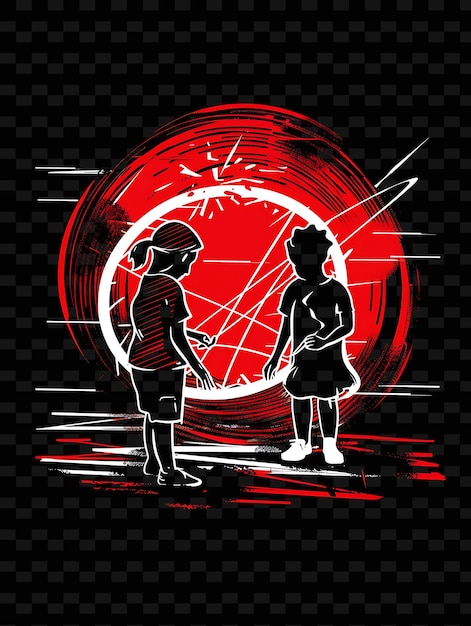 PSD a black and red image of two children and a globe with a red circle in the middle