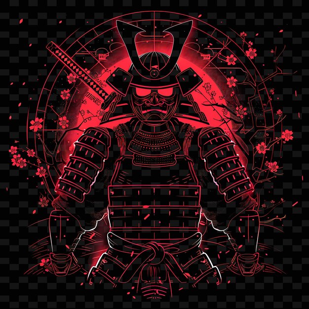 PSD a black and red poster of a samurai with a red background