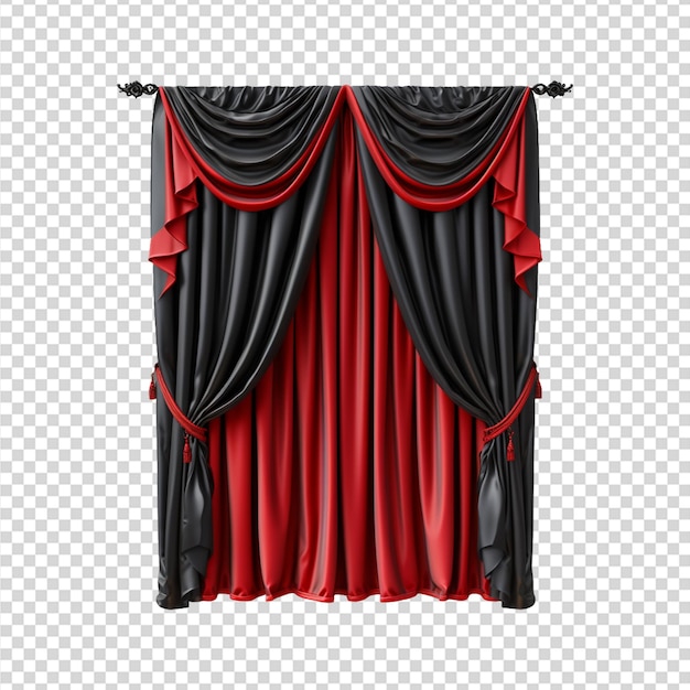 black and red silk curtain on transparent background