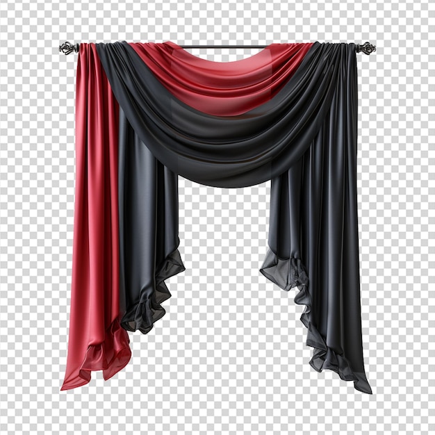 black and red silk curtain on transparent background