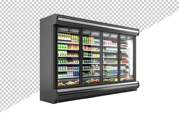 a black refrigerator with drinks inside and a screen that saysvendingon it