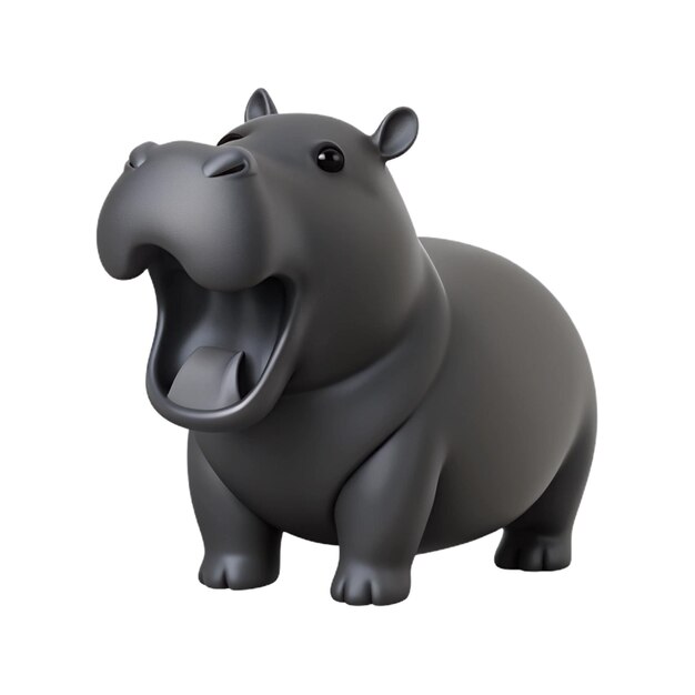 a black rhino statue with an open mouth