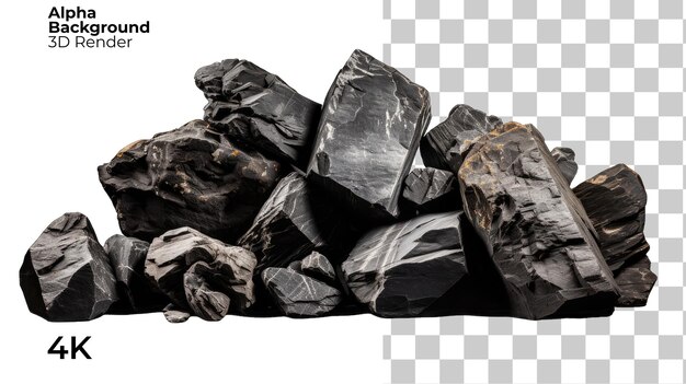 Black rocks stones pile bottom on White Background