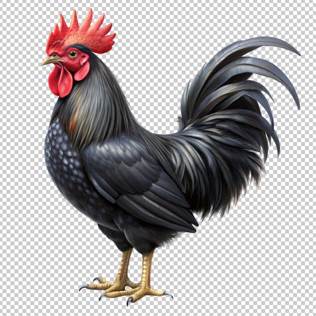 PSD black rooster realistic side view image