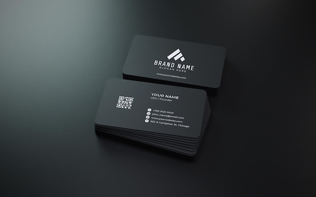 Black rounded corners business card mockup for branding design presentation