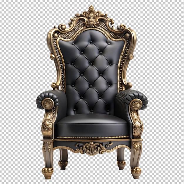 Black royal throne chair isolated on transparent background