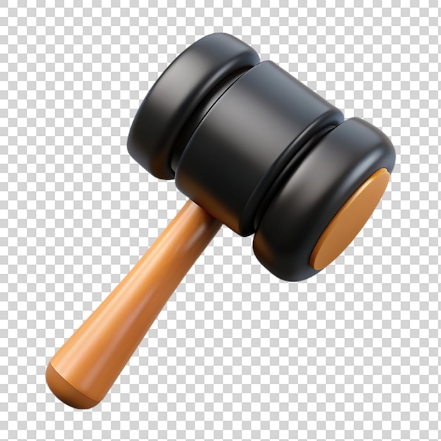 PSD black rubber mallet with wooden handle 3d isolated on transparent background