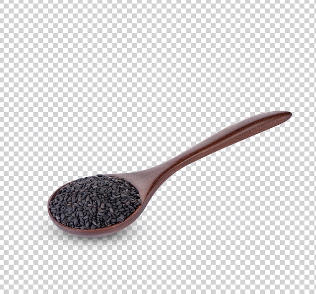 Black Sesame Seeds in a wooden spoon Premium PSD