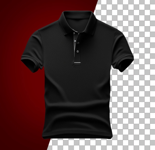 A black shirt with a white and red background and a black collar.