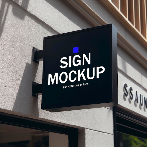 Black Sign Mockup on Wall PSD