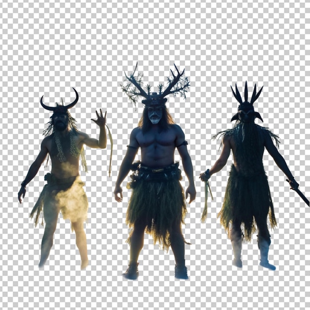 PSD a black silhouette of a sinister trio of shamans transparent background