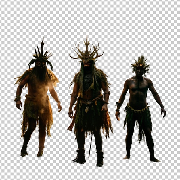 a black silhouette of a sinister trio of shamans transparent background