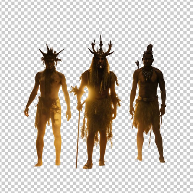 PSD a black silhouette of a sinister trio of shamans transparent background