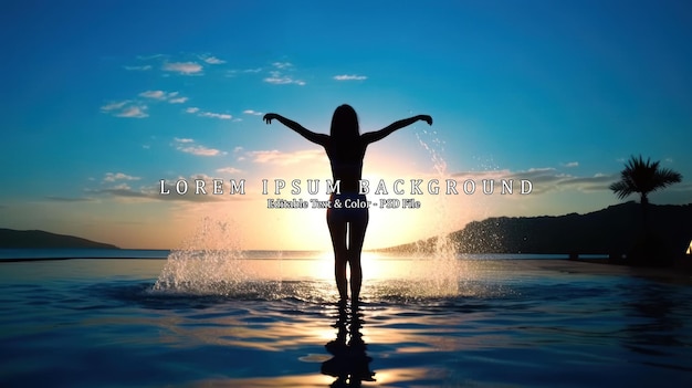 PSD black silhouette of woman splash water on summer vacation holiday relaxing