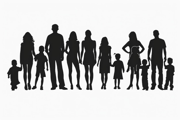 PSD black silhouettes of families transparent background